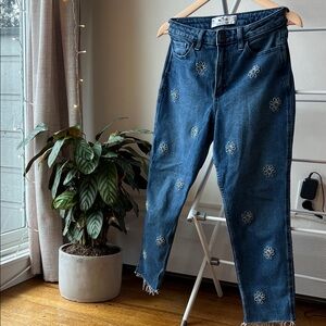 Hollister Blue Jeans with White Floral Embroidery